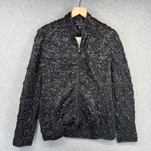 Adressing Woman Jacket Womens Medium Black Full Zip Embellished Crinkle Sequin - Picture 1 of 15